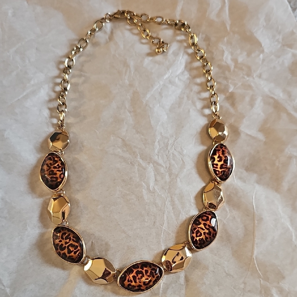 Gold and Brown Leopard Print Necklace